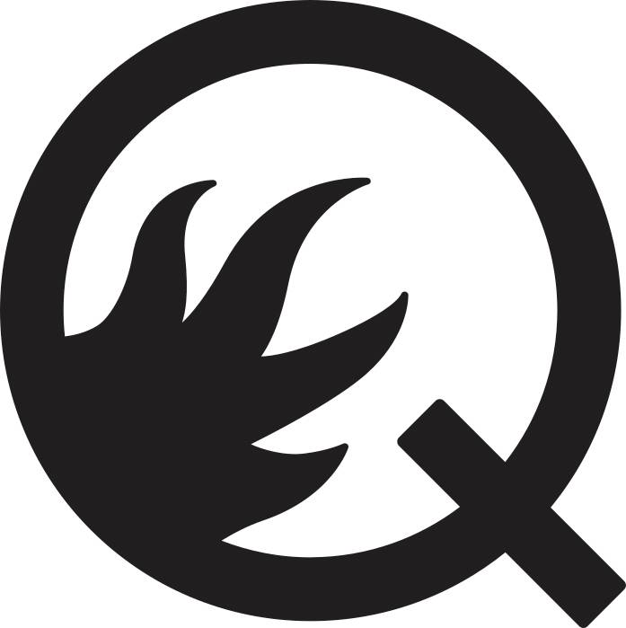 Schwarzes Suchsymbol mit einer stilisierten Hand oder Kralle in einem Kreis, ähnlich einer Lupe.