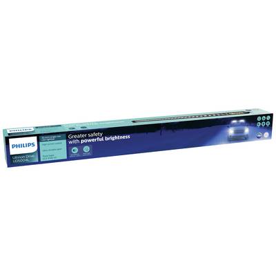Verpackung für Philips LED-Leiste, Modell Ultinon Drive 5004, zeigt Auto bei Nacht mit hellen Lichtern, Text: 'Greater safety with powerful brightness'.