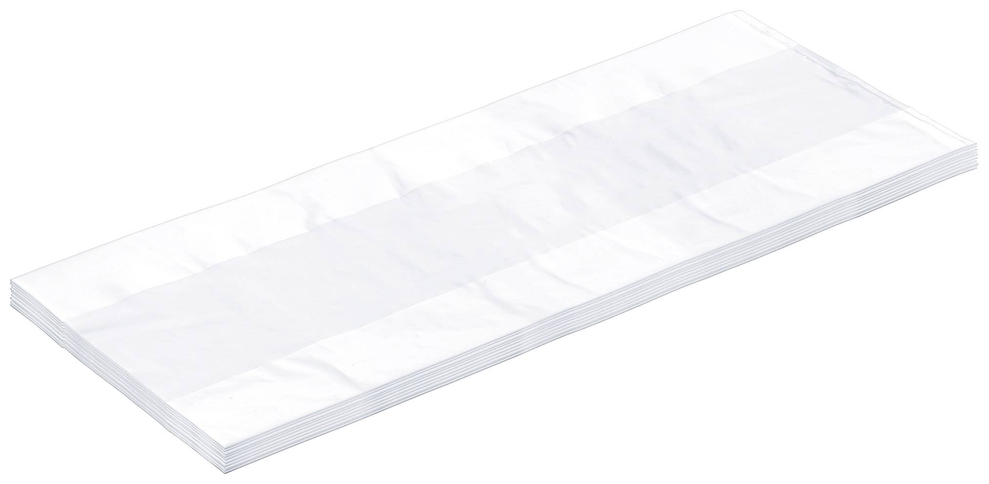 Ein Stapel transparenter Plastiktüten liegt flach auf einer Oberfläche.