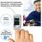 Altes Bild: Eine Person mit Helm lächelt und hält ein Fahrrad. Daneben ist ein Blutzuckermessgerät mit Alarmfunktion und 24-Stunden-Aufzeichnung.