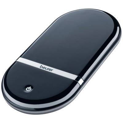 Schwarze, ovale Heizdecke mit einer metallischen Leiste in der Mitte und einem Netzschalter.