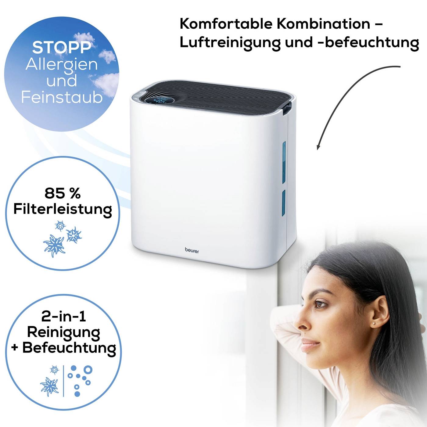 Beurer LR 330 Luftreiniger & Luftbefeuchter | HEPA & Aktivkohlefilter | 35 m² | 4,6 l Tank | Weiß-1