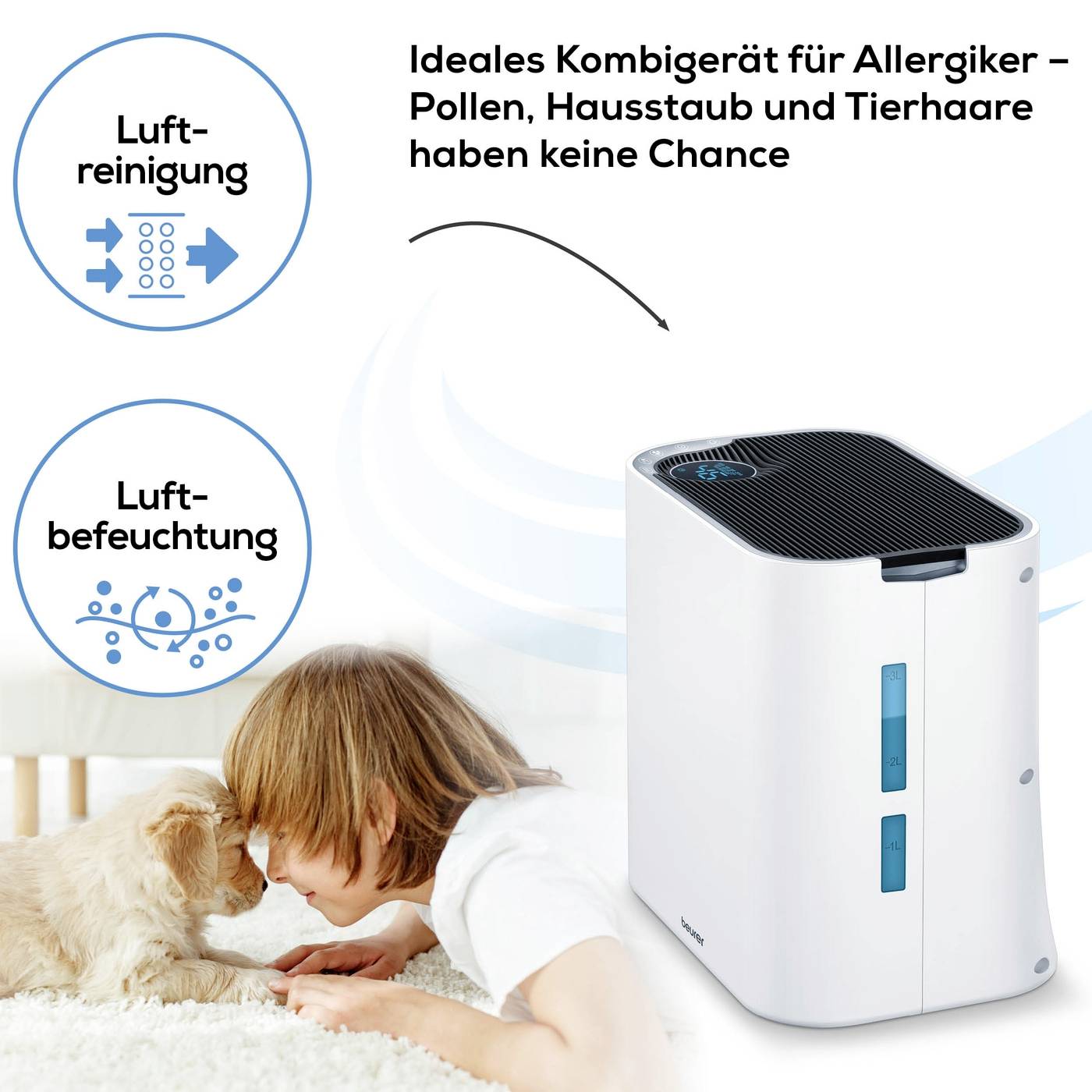 Beurer LR 330 Luftreiniger & Luftbefeuchter | HEPA & Aktivkohlefilter | 35 m² | 4,6 l Tank | Weiß-3
