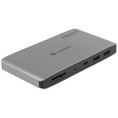 'Delock Thunderbolt Dockingstation, silber, mit mehreren Anschlüssen: Thunderbolt, USB, Kartenleser. Design: schlank und modern.'