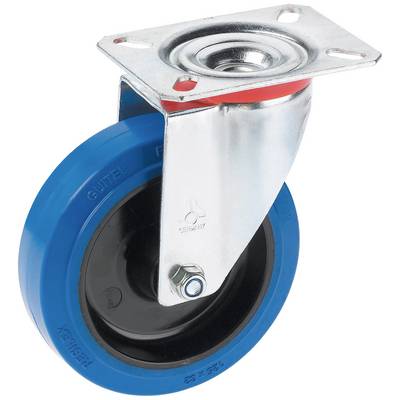Metallisches Schwenkrollenmuster mit blauer Gummibereifung, geeignet für industrielle Anwendungen.