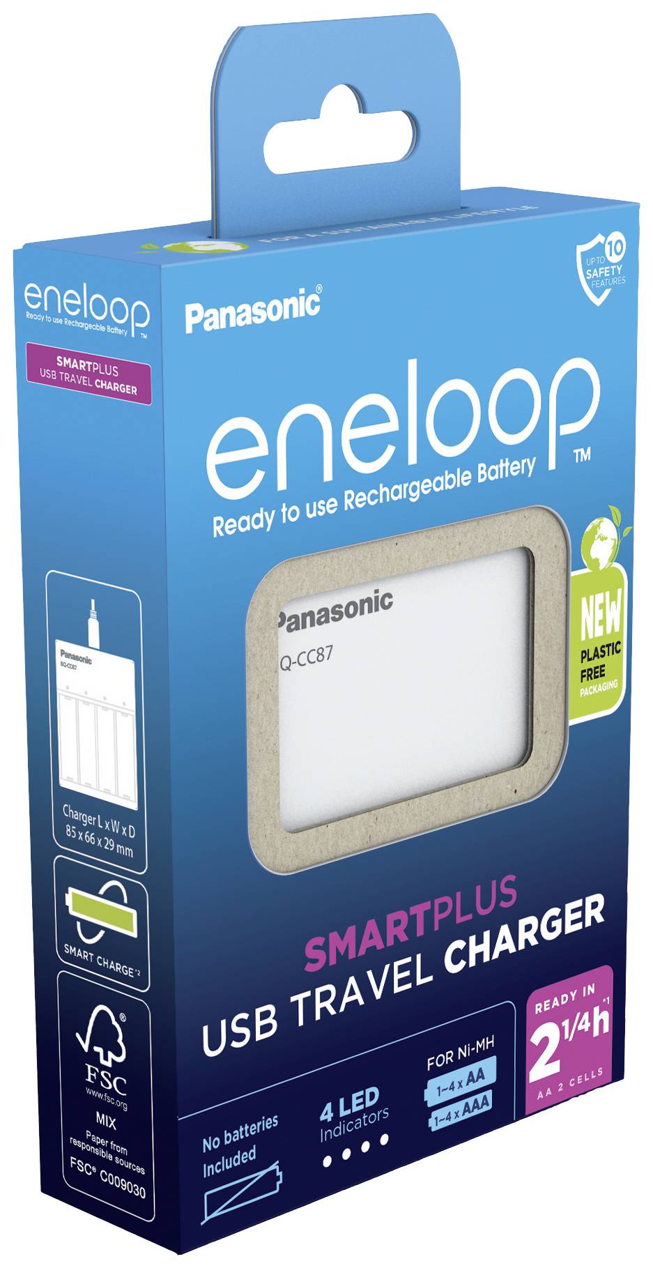 'Eneloop Smartplus USB Travel Charger' Packung von Panasonic, kompatibel mit AA/AAA-Ni-MH-Akkus, enthält keine Batterien.