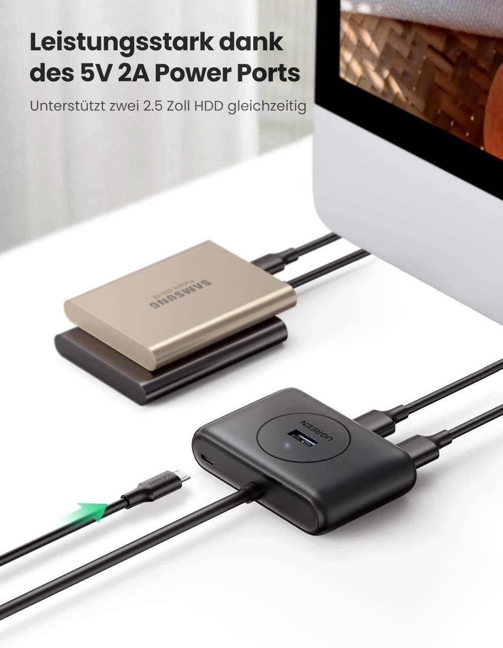 Ugreen USB 3.2 Gen 1 HUB 4x USB Verteiler Super Speed Adapter USB-HUB schwarz-4