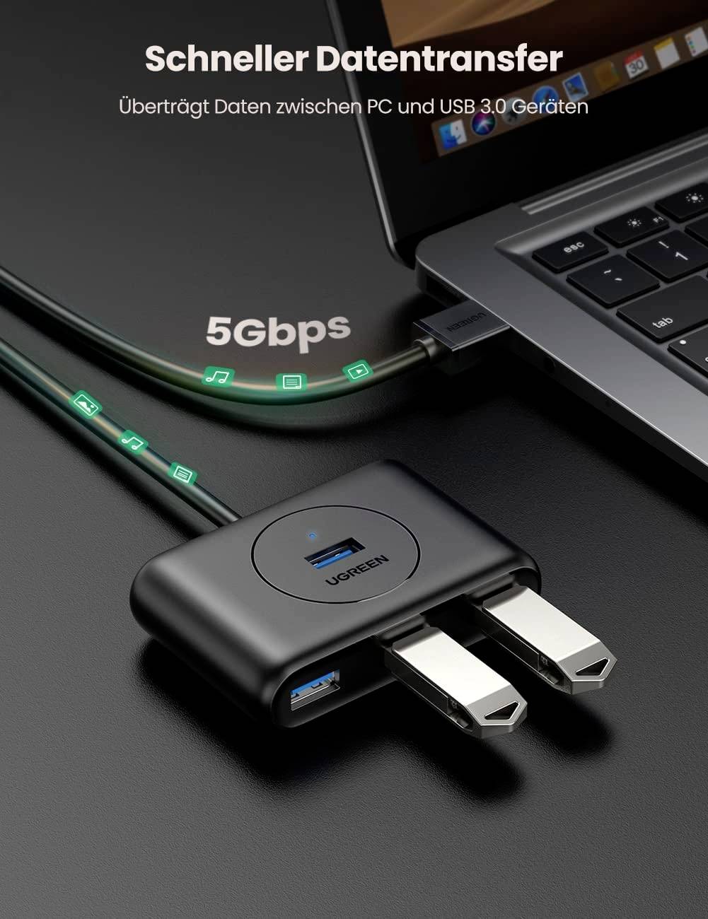 Ugreen USB 3.2 Gen 1 HUB 4x USB Verteiler Super Speed Adapter USB-HUB schwarz-5