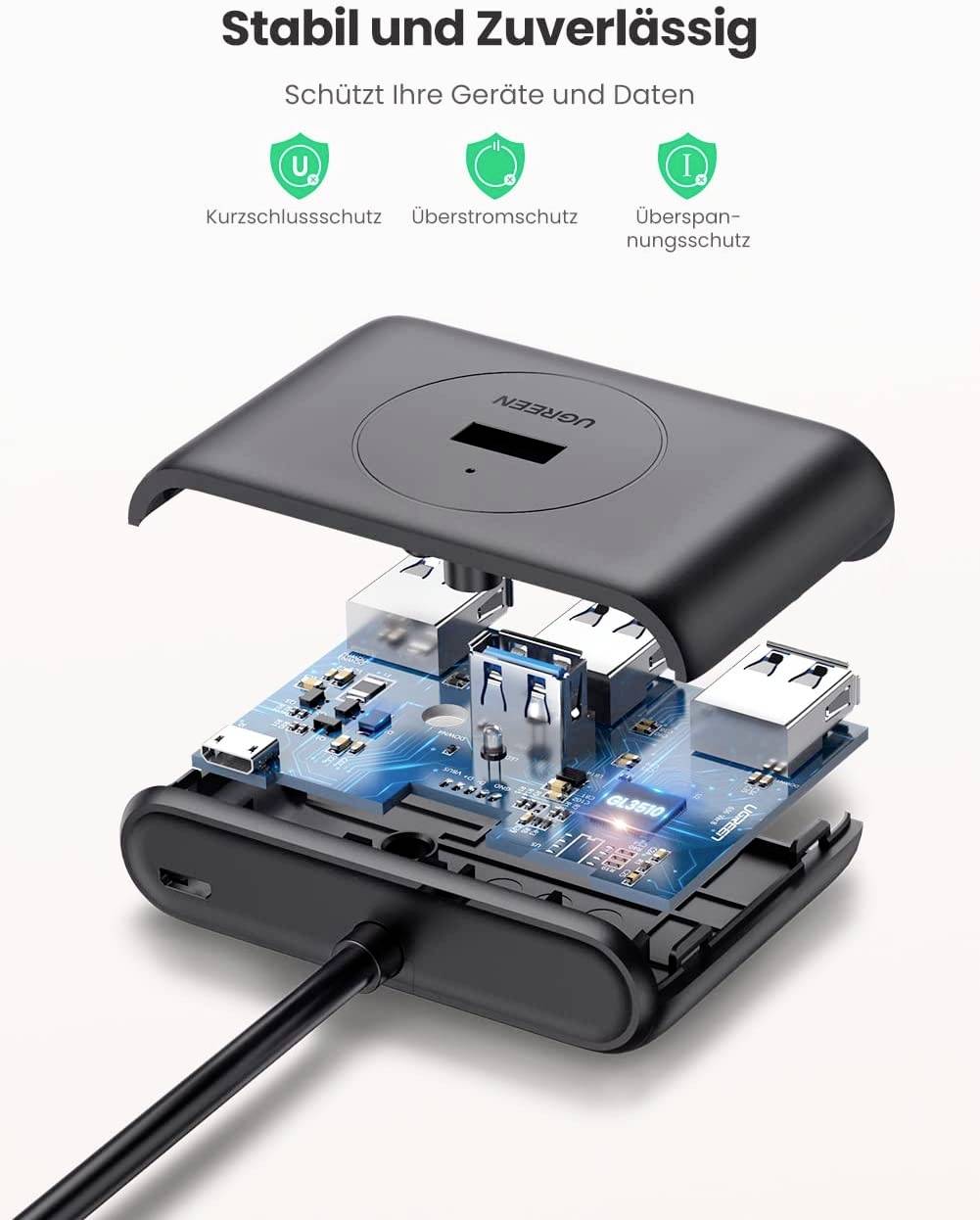 Ugreen USB 3.2 Gen 1 HUB 4x USB Verteiler Super Speed Adapter USB-HUB schwarz-7