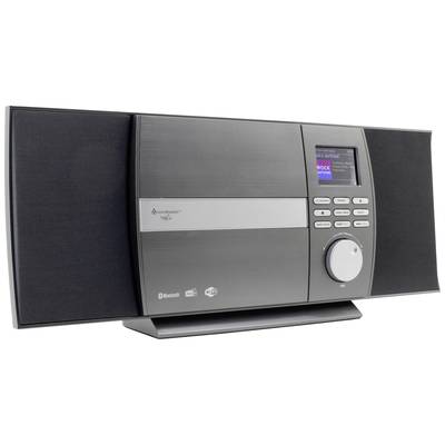 Ein modernes Audiosystem mit FM/AM-Radio und Bluetooth-Funktion. Display zeigt aktuell gespielten Rock-Sender an.