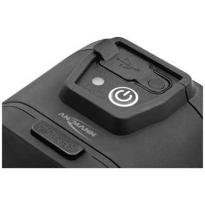 Schwarzes elektronisches Gerät mit USB-Anschluss und Ein-/Ausschalter, Markenlogo 'ANSBANN' sichtbar.