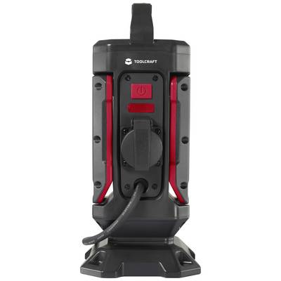 Schwarz-rotes Gerät von Toolcraft, vermutlich ein elektrisches Werkzeug oder Zubehör, mit einem Schalter und einem Kabel an der Vorderseite.