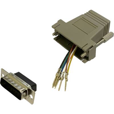 Ein VGA-Stecker mit abisolierten Kabeln neben einer weiblichen RS-232-Buchse zeigt die Verbindungsmöglichkeiten von Kabeln.