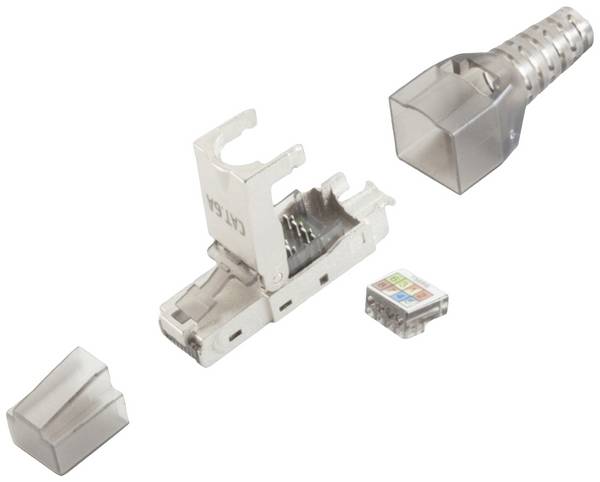 BKL Electronic RJ45 Stecker, werkzeuglos, STP, CAT 6A 10121201 Stecker, gerade Polzahl Sensoren 8P8C Silber 1 St.