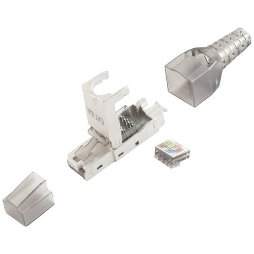 BKL Electronic RJ45 Stecker, werkzeuglos, STP, CAT 6A 10121201 Stecker, gerade Polzahl Sensoren 8P8C Silber 1 St.