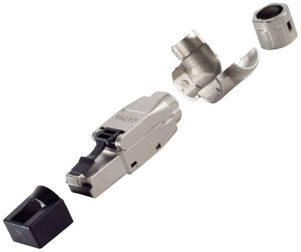 BKL Electronic  RJ45 Winkelstecker, werkzeuglos, STP, CAT 6A 10121202 Stecker, gerade   Polzahl Sensoren 8P8C Silber 1 St.