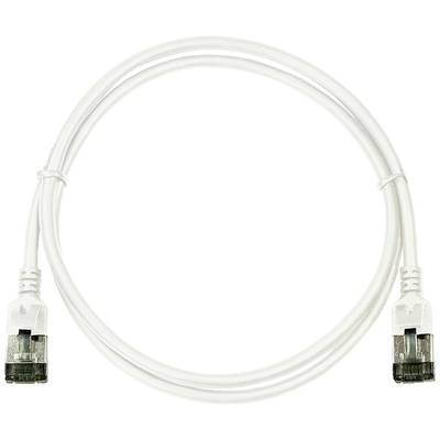 Ein weißes Ethernet-Kabel mit RJ45-Steckern an beiden Enden, geeignet für Netzwerkverbindungen.