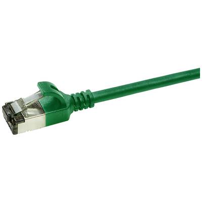 Grünes Ethernet-Kabel mit RJ45-Stecker, das für Netzwerkverbindungen verwendet wird.