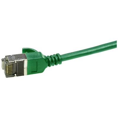 Ein grünes Ethernet-Kabel mit RJ45-Stecker zur Datenübertragung in Netzwerken.