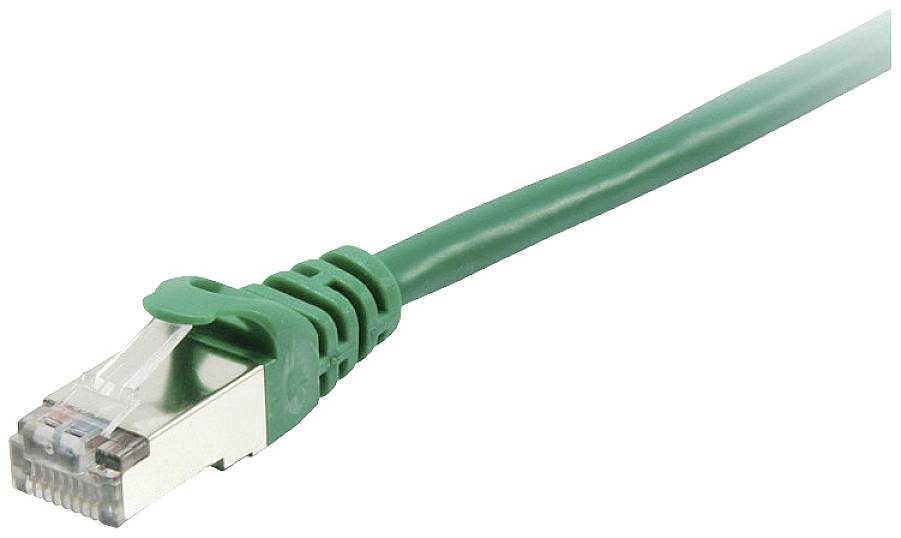 Grünes Ethernet-Kabel mit RJ-45-Stecker, geeignet für Netzwerkverbindungen und Datenübertragung.
