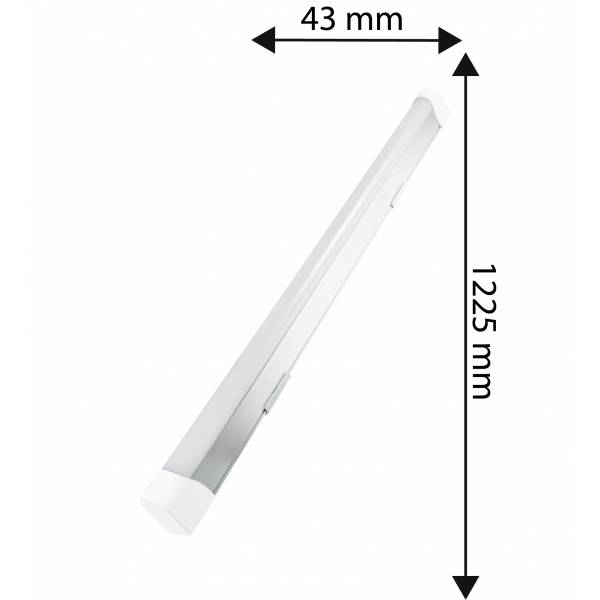 LED-Leuchtstab mit einem Durchmesser von 43 mm und einer Länge von 1225 mm, in schräger Ansicht dargestellt.