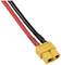 Zwei Kabel, eines rot und eines schwarz, enden in einem gelben XT60-Stecker, der für elektrische Verbindungen verwendet wird.