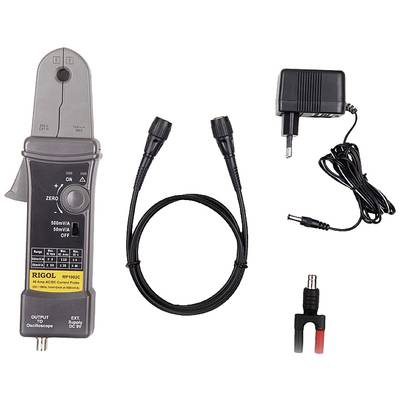Ein Strommessgerät mit Klemme, Kabeln, einem Netzadapter und einem kleinen Zubehörteil. Ideal zur Messung und Analyse von Stromstärken.