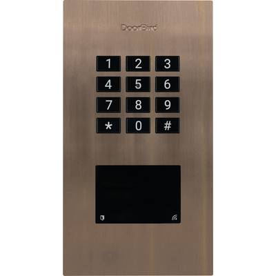 Eine Türsprechanlage mit Tastatur von 0 bis 9, Stern und Raute. Darunter ein Bildschirm für Video oder Informationen.