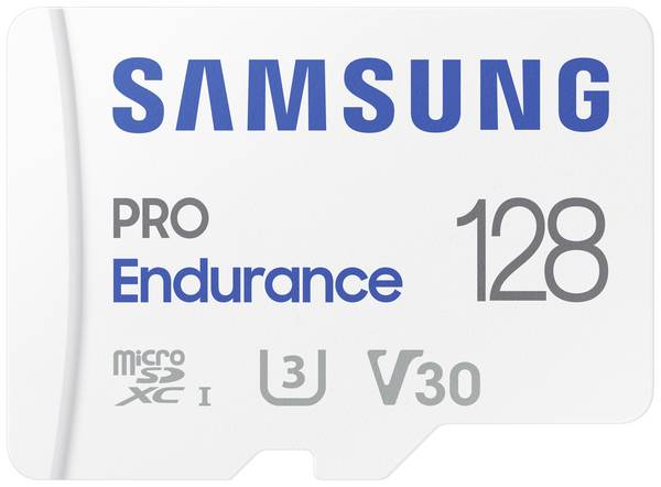 Samsung PRO Endurance microSDXC-Karte 128 GB Class 10, UHS-Class 3, v30 Video Speed Class 4K-Videounterstützung, inkl. SD-Adapter, stoßsicher