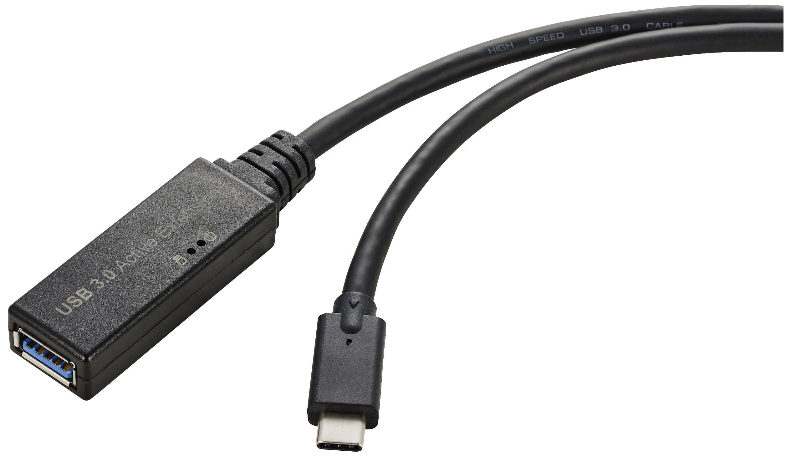 Renkforce USB-Kabel USB 3.2 Gen1 USB-C® Stecker, USB-A Buchse 5.00 m Schwarz Aktiv mit Signalverstärkung, mit OTG-Funkti