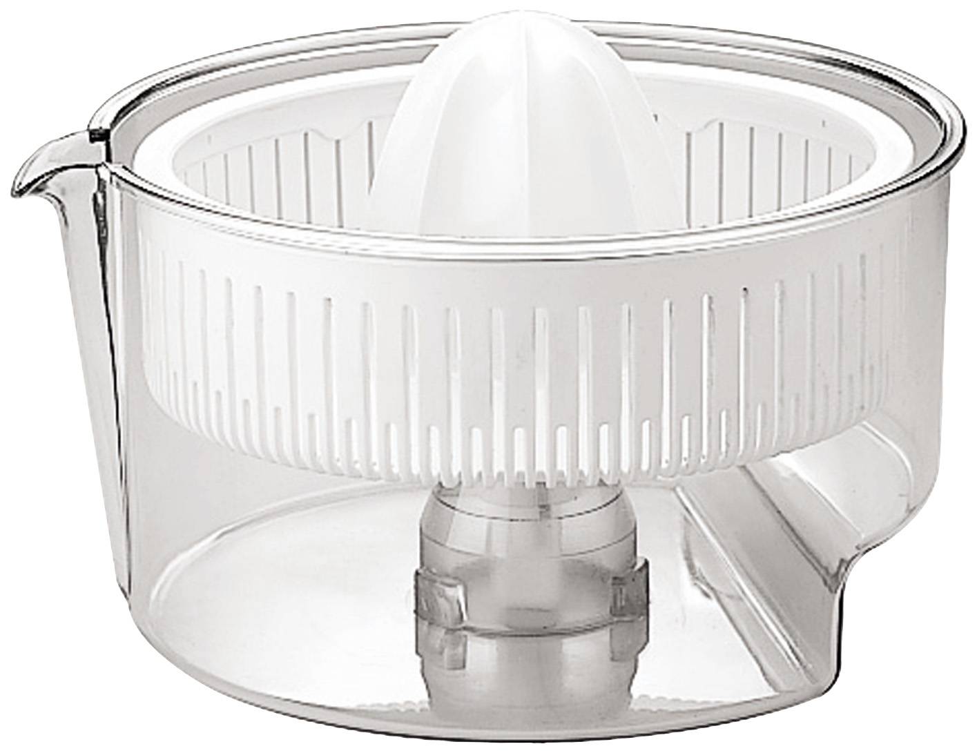 Plastik-Zitronenpresse mit geriffeltem Rand, Ausgusstülle und Kegel zum Pressen von Zitrusfrüchten. Ideal für frischen Saft.