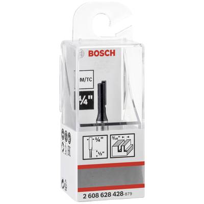 Eine durchsichtige Kunststoffverpackung mit einem Bosch-Fräsbohrer. Technische Zeichnungen und Maßangaben auf der Vorderseite.