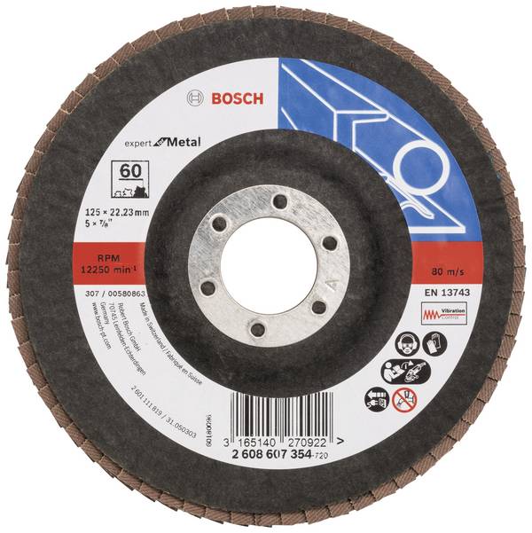 Bosch Accessories 2608607354 X551 Fächerschleifscheibe Durchmesser 125 mm Bohrungs-Ø 22.33 mm Körnung (num) 60 Stahl 1 St.