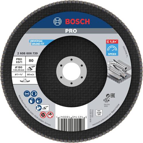 Thumbnail - Bosch Accessories 2608606739 X571 Fächerschleifscheibe Durchmesser 180 mm Bohrungs-Ø 22.33 mm Stahl 1 St.
