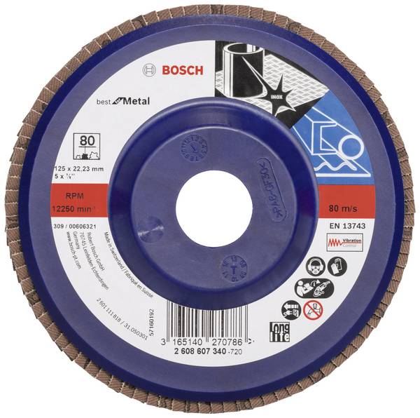 Bosch Accessories 2608607340 X571 Fächerschleifscheibe Durchmesser 125 mm Bohrungs-Ø 22.33 mm Körnung (num) 80 Stahl 1 St.