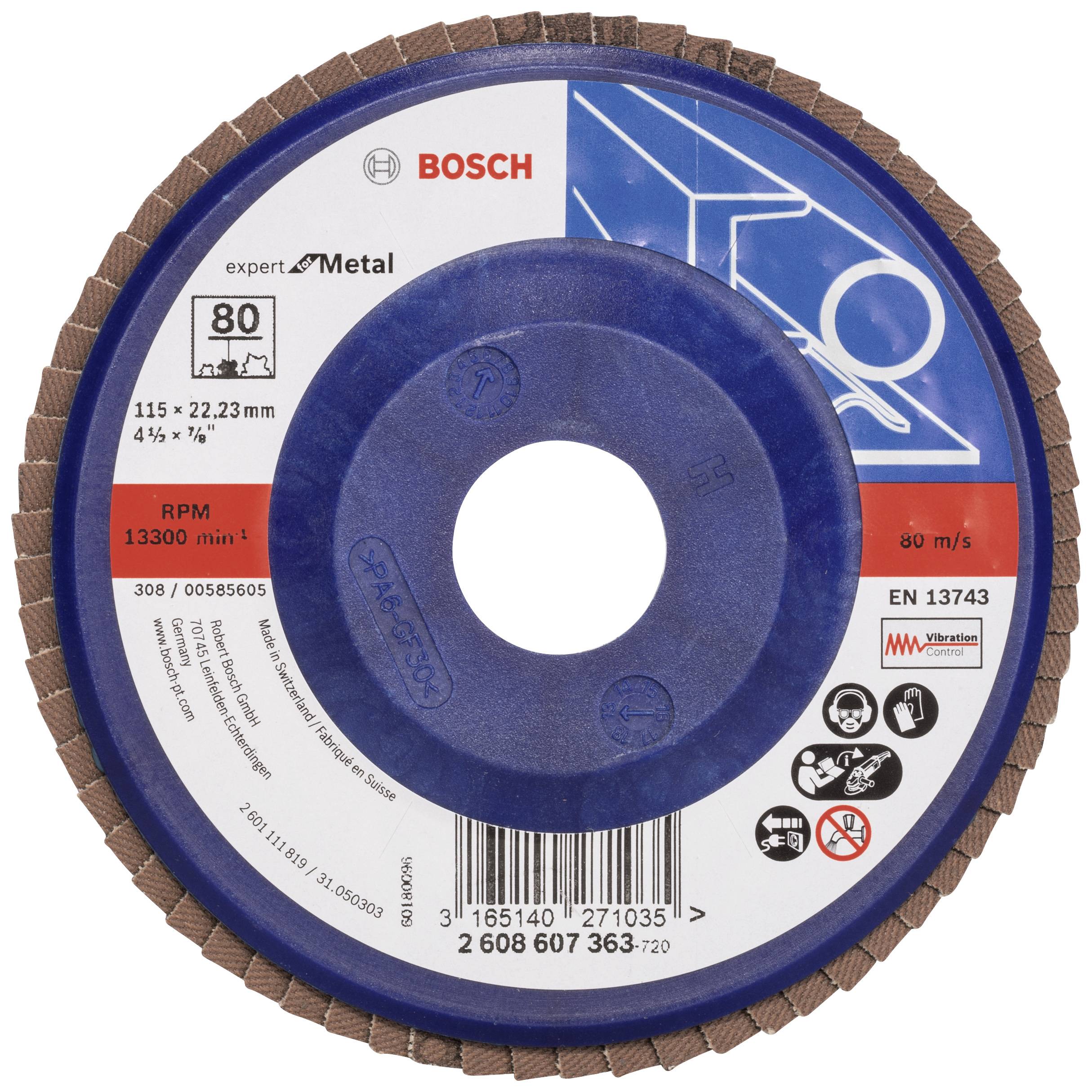 Thumbnail - Bosch Accessories 2608607363 X551 Fächerschleifscheibe Durchmesser 115 mm Bohrungs-Ø 22.33 mm Körnung (num) 80 Stahl 1 S...