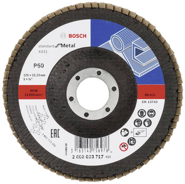 Bosch Accessories 2608603717 X431 Fächerschleifscheibe Durchmesser 125 mm Bohrungs-Ø 22.33 mm Körnung (num) 60 Stahl 1 St.