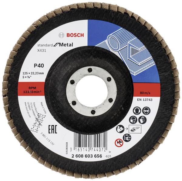 Bosch Accessories 2608603656 X431 Fächerschleifscheibe Durchmesser 125 mm Bohrungs-Ø 22.33 mm Körnung (num) 40 Stahl 1 St.