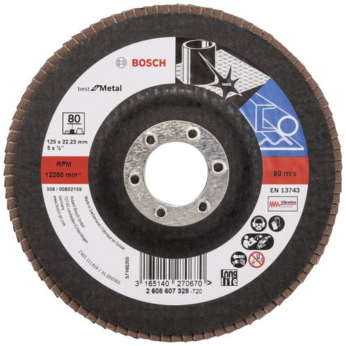 Bosch Accessories 2608607328 X571 Fächerschleifscheibe Durchmesser 125 mm Bohrungs-Ø 22.33 mm Körnung (num) 80 Stahl 1 S...