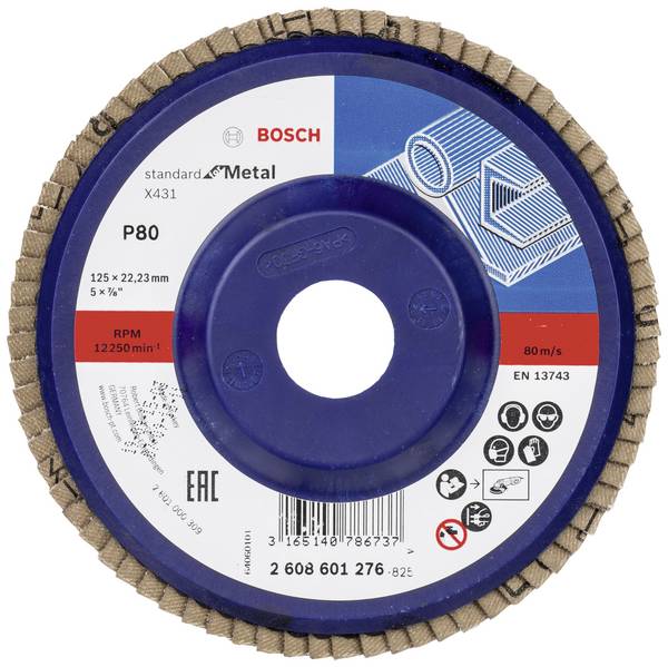 Bosch Accessories 2608601276 X431 Fächerschleifscheibe Durchmesser 125 mm Bohrungs-Ø 22.33 mm Körnung (num) 80 Stahl 1 St.