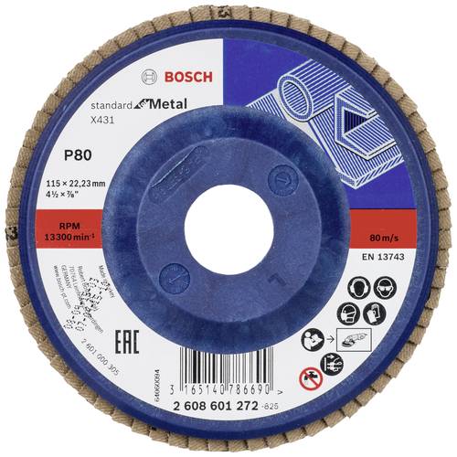 Thumbnail - Bosch Accessories 2608601272 X431 Fächerschleifscheibe Durchmesser 115 mm Bohrungs-Ø 22.33 mm Stahl 1 St.