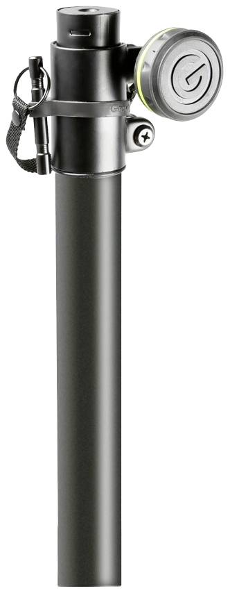 Schwarze Fahrradpumpe mit Schlauch und Druckanzeige, kompakt und tragbar, geeignet für unterwegs.