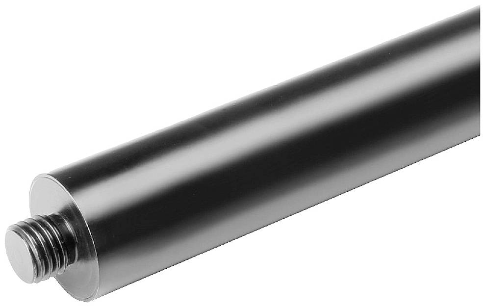 Metallstab mit Schraubgewinde an einem Ende, schwarz glänzend, vermutlich Teil eines Aufbaus oder einer Halterung.