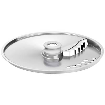 Silberne Metallscheibe mit einem zentralen Aufsatz, gezahntem Rand und kleinen runden Öffnungen. Verwendung für Küchengeräte oder Maschinen möglich.
