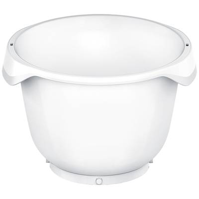 Weiße Rührschüssel aus Plastik mit breitem Rand, abgerundeter Form und glatter Oberfläche.