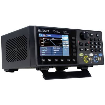 'Funktionsgenerator Voltcraft FG-1602 mit Bildschirm zur Frequenz- und Spannungssteuerung, Bedienknöpfen und Anschlüssen.'