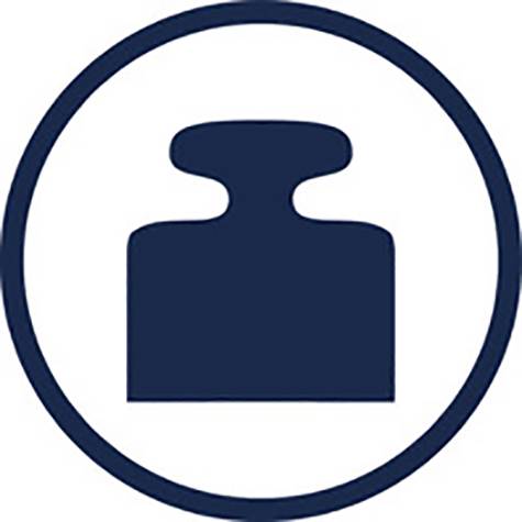 Ein blaues Symbol eines Gewichts in einem Kreis signalisiert Belastungskapazität.