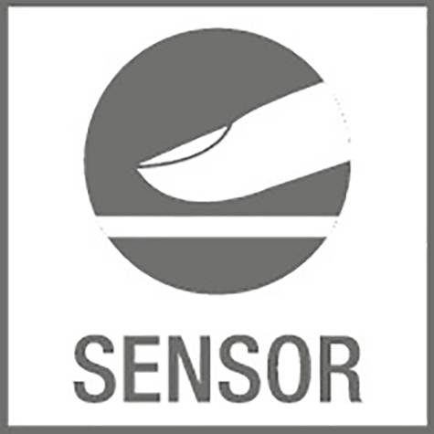 Symbol eines Fingers über einer Linie mit dem Text 'Sensor'.
