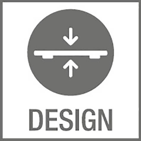 'Design'-Icon mit zwei entgegengesetzten Pfeilen über und unter einer Linie in einem Kreis.