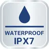 Wasserdicht-Symbol mit einem Tropfen und der Aufschrift 'WATERPROOF IPX7', zeigt an, dass das Produkt wasserfest bis zu einem gewissen Grad ist.